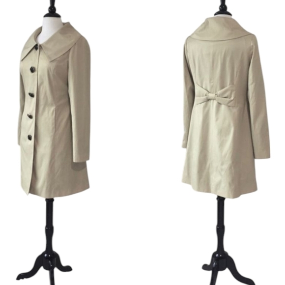 Trench Coat Cream Classic Designer Chic Bow Back Tailored Sz S - Picture 12 of 13
